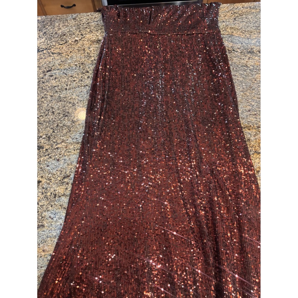 Betsy & Adam Georgia Brown Sequin Off the Shoulder Gown A25492 Size 10 Wedding - Picture 7 of 13